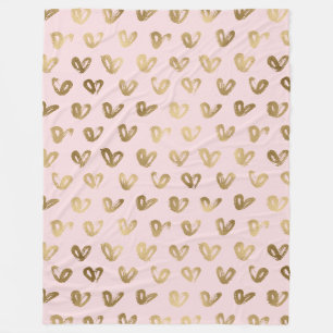 Rosa Glamour Gold Herzen Fleecedecke