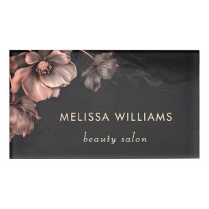Rosa glänzende Blumen schwarz Namenschild