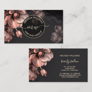 Rosa glänzende Blumen schwarzes Logo Visitenkarte