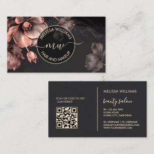 Rosa glänzende Blumen schwarzes Logo Visitenkarte