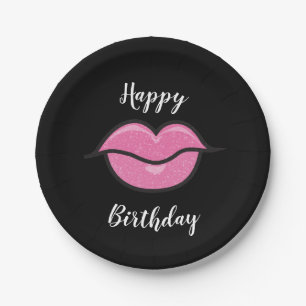 Rosa Glänzende Lippen Schönheit Make-up Geburtstag Pappteller