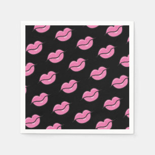 Rosa Glänzende Lippen Schönheit Make-up Geburtstag Serviette