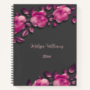 Rosa glänzende metallische Blumen Notizbuch