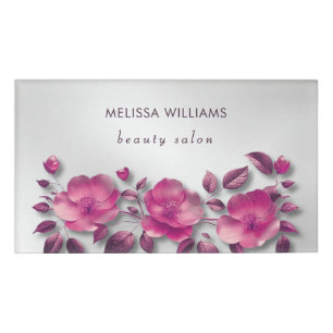 Rosa glänzendes metallisches Blumen-Silber Namenschild