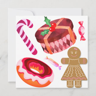 Rosa glasierte Donuts Lebkuchenmädchen Zuckerstang Einladung