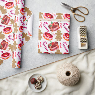 Rosa glasierte Donuts Lebkuchenmädchen Zuckerstang Geschenkpapier