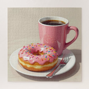 Rosa glasierter Donut und Kaffee  Puzzle