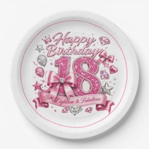 Rosa Glitter 18. Geburtstag  Pappteller