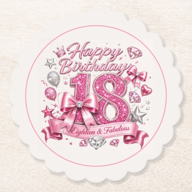 Rosa Glitter 18. Geburtstag  Untersetzer (Vorderseite)