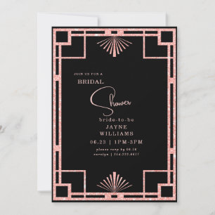 Rosa Glitter Art Deco Rahmen Schwarze Hochzeitsdus Einladung