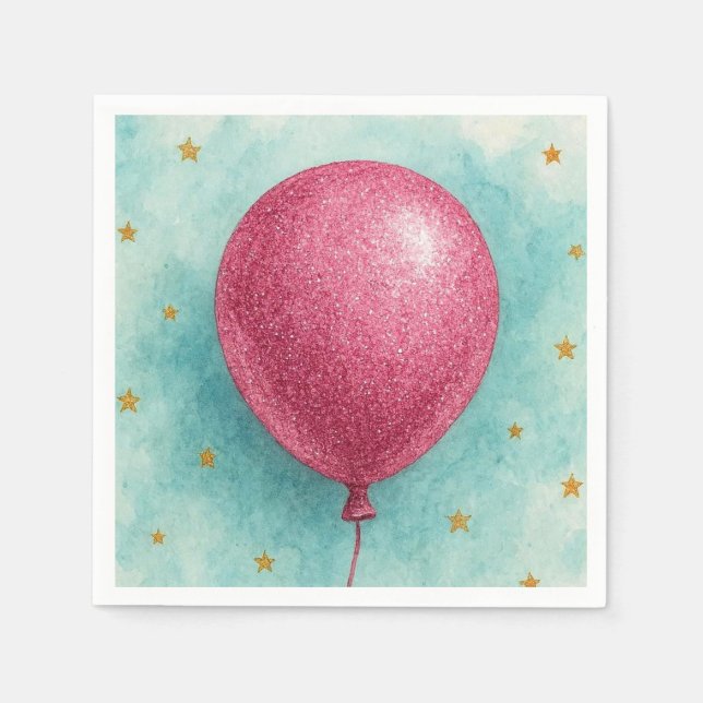 Rosa Glitter-Ballon-Servietten. Serviette (Vorderseite)