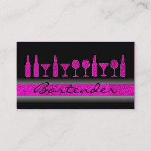 Rosa Glitter-Barkeeper trinkt Geschäftskarte Visitenkarte