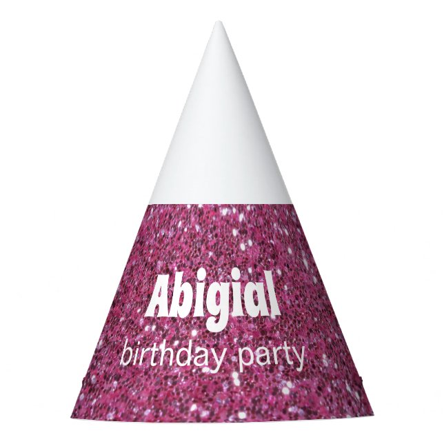 Rosa Glitter-Bild Personalisierte Geburtstagsfeier Partyhütchen (Vorderseite)