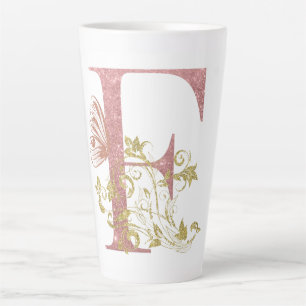 Rosa-glitter Blumen-Buchstabe F  Milchtasse