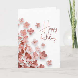 Rosa Glitter Blumen Floral Frau Geburtstag Karte