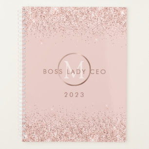 Rosa Glitter Chefin CEO Monogramm 2023 Planer