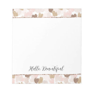 Rosa Glitter Creme Braun Herzen  Notizblock