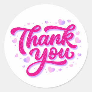 Rosa Glitter-"Danke"-Sticker mit Herzen Runder Aufkleber