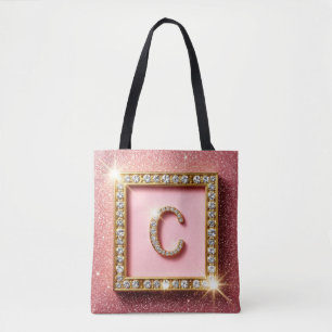 Rosa Glitter-Diamant-Anfangsbuchstabe C Goldrahmen