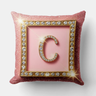 Rosa Glitter-Diamant-Anfangsbuchstabe C Goldrahmen Kissen