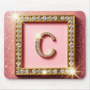 Rosa Glitter-Diamant-Anfangsbuchstabe C Goldrahmen Mousepad