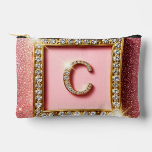 Rosa Glitter-Diamant-Anfangsbuchstabe C Goldrahmen Zubehörtasche