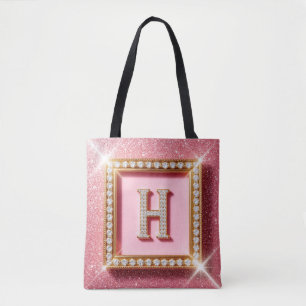 Rosa Glitter-Diamant-Anfangsbuchstabe H Goldrahmen