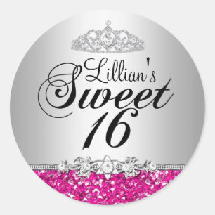 Rosa Glitter & Diamant Tiara Sweet 16 Aufkleber