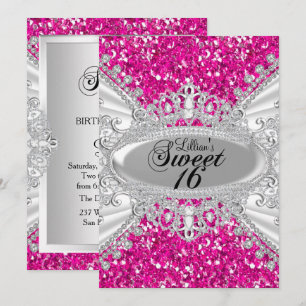 Rosa Glitter & Diamant Tiara Sweet 16 Einladung