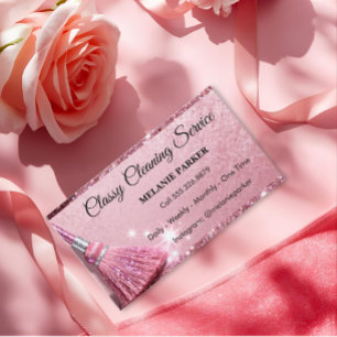 rosa Glitter Elegante Reinigungsdienste Visitenkarte