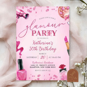 Rosa Glitter Glamour Make-up Geburtstag Einladung