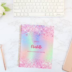 Rosa Glitter holografischer Name 2027 Planer