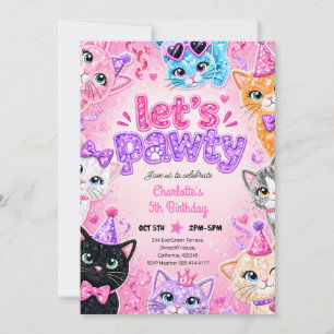 Rosa Glitter Katzenparty 5. Geburtstag Einladung