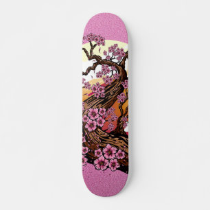 Rosa Glitter Kirschblüten-Sonnenuntergang Japanisc Skateboard
