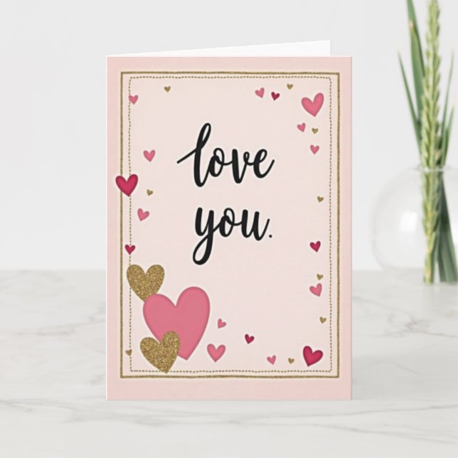 Rosa Glitter Lieb Dich Karte (Vorderseite)