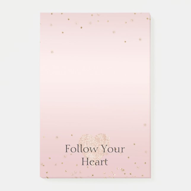 Rosa Glitter Liebe Gold Konfetti Herz Post-it Klebezettel (Vorderseite)