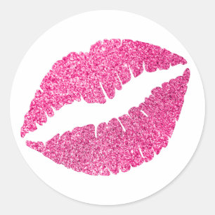 Rosa Glitter-Lippen-Druck Runder Aufkleber