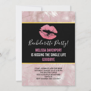 Rosa Glitter-Lippen & Rose-Gold-Tropenblätter Einladung