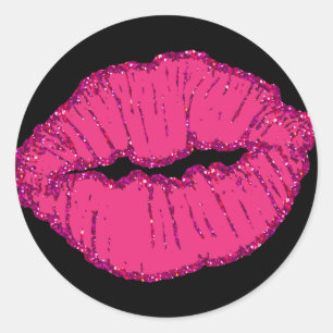 rosa Glitter-Lippen Runder Aufkleber