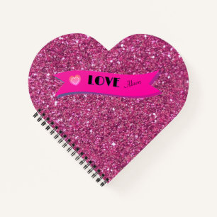 Rosa Glitter LOVE Süßes Herz Valentinstag Mädchenh Notizbuch