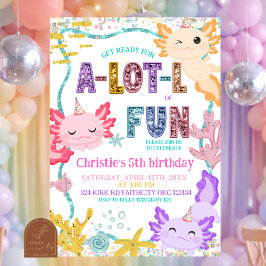 Rosa Glitter Mädchen Axolotl Geburtstagseinladung Einladung