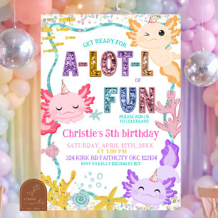 Rosa Glitter Mädchen Axolotl Geburtstagseinladung Einladung