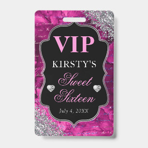 Rosa Glitter Meerjungfrau-Buchstaben Sweet Sixteen Ausweis