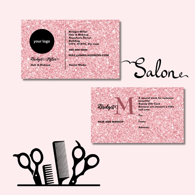Rosa Glitter-Monogramm-Frisur- und Make-up-Geschen (Von Creator hochgeladen)