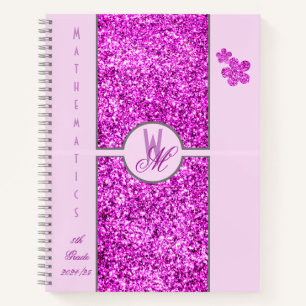 Rosa Glitter-Monogramm-Schulheft für Mädchen Notizbuch