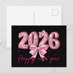 Rosa Glitter Neujahr 2026 Postkarte