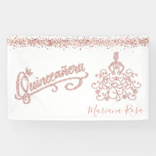 Rosa Glitter Quinceañera 15 Krone Banner
