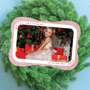 Rosa Glitter-Rahmen-Foto Familien-Weihnachtskarte Feiertagskarte
