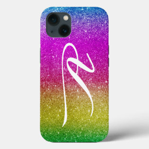 Rosa Glitter-Regenbogen-iPhone-Hülle - Monogramm i iPhone 13 Hülle