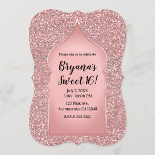 Rosa Glitter Rosen Gold Glam Chic Geburtstagsfeier Einladung